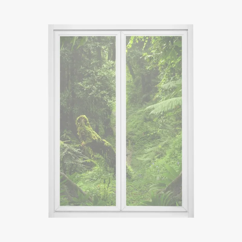 Window decal enchanted mossy forest pathway