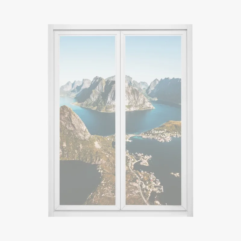 Window decal majestic mountain fjord panorama