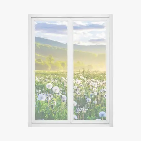 Window decal misty dandelion meadow at sunrise • Wallissimo®