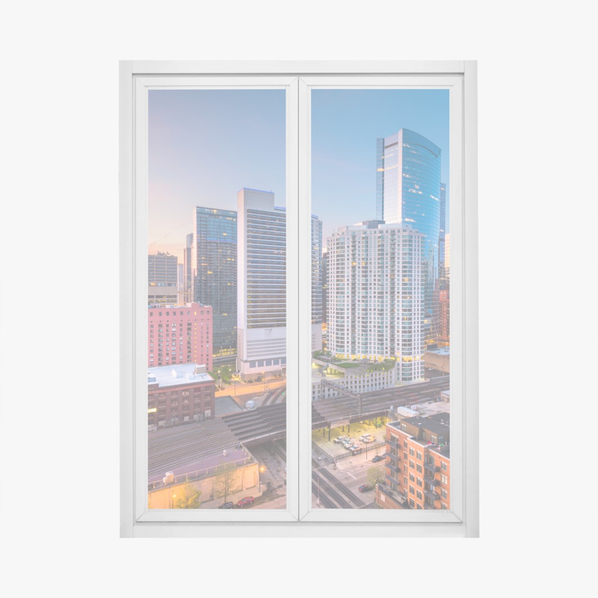 Window decal Chicago skyline at dusk • Wallissimo® Window decal Chicago skyline at dusk • Wallissimo®
