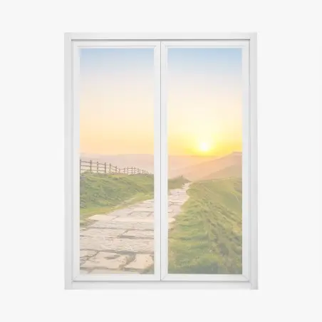 Window decal sunlit mountain ridge at sunrise • Wallissimo®