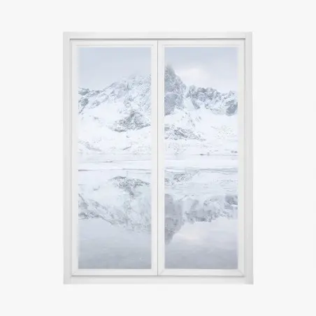Window decal snowy mountain ridge reflection in Norway • Wallissimo®