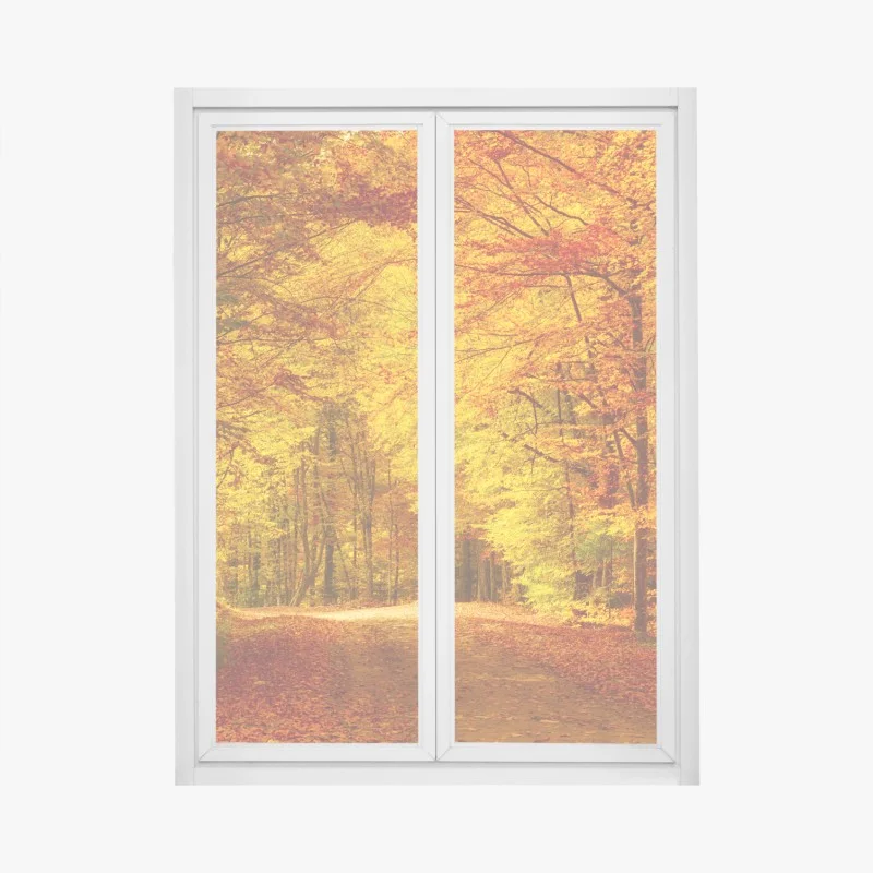 Window decal golden autumn forest pathway