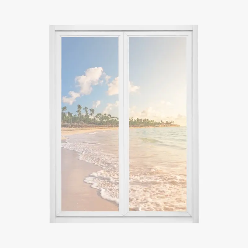 Window decal tropical sunset beach with palm silhouettes