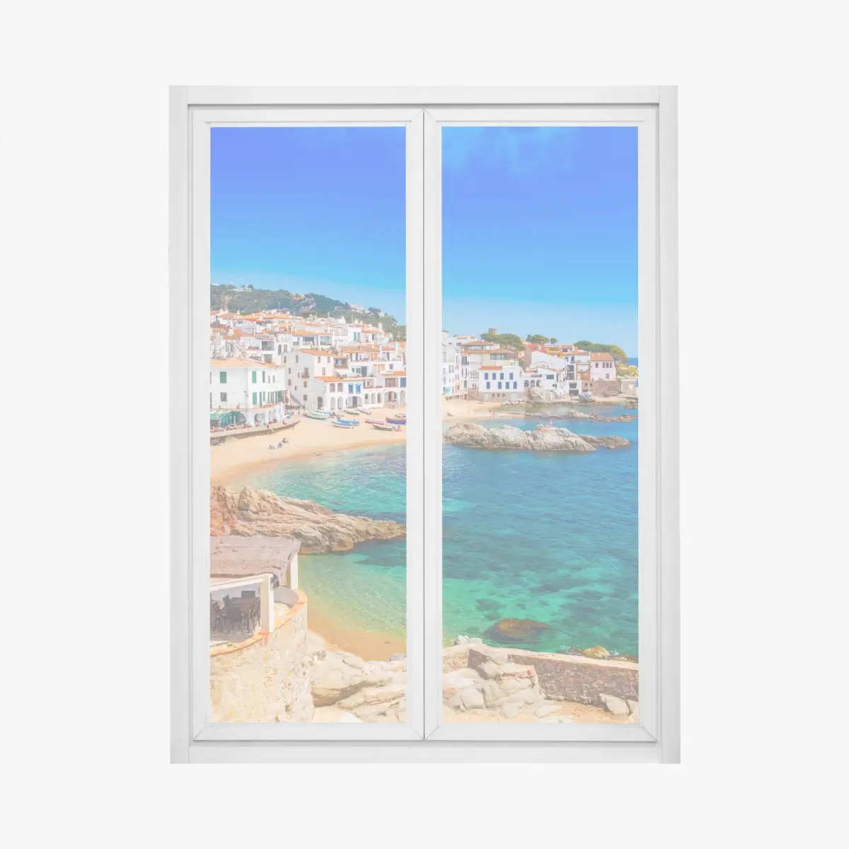 Window decal sunny mediterranean seaside village • Wallissimo® Window decal sunny mediterranean seaside village • Wallissimo®