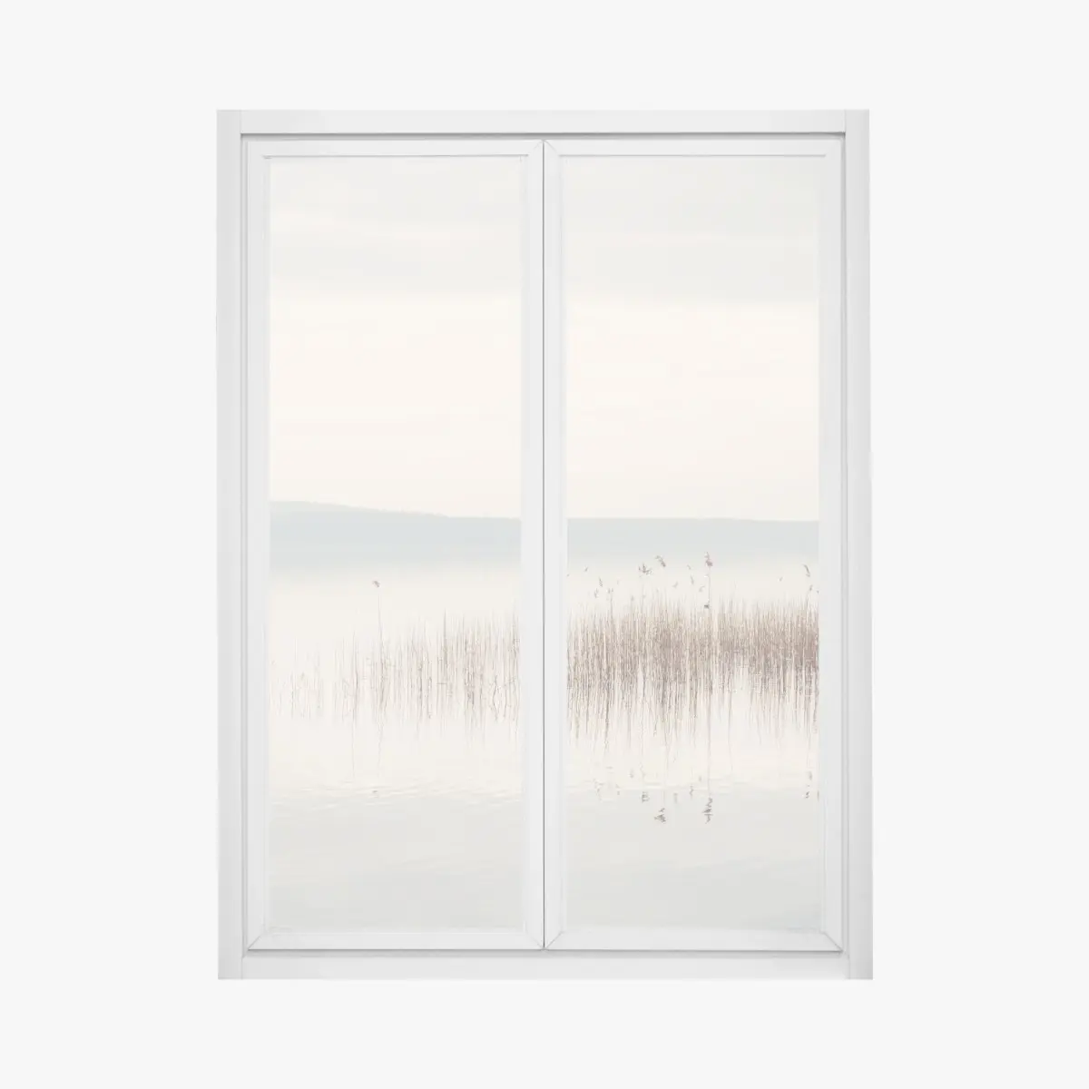 Window decal serene lakeside reeds at dawn • Wallissimo® Window decal serene lakeside reeds at dawn • Wallissimo®