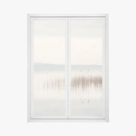Window decal serene lakeside reeds at dawn • Wallissimo®