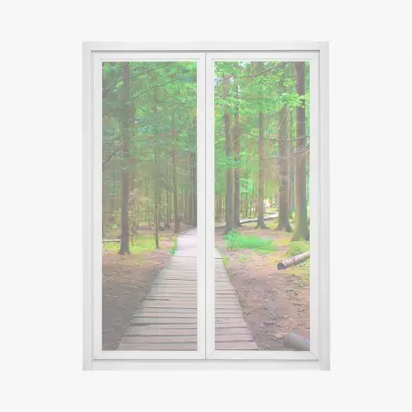 Window decal serene forest boardwalk path • Wallissimo®