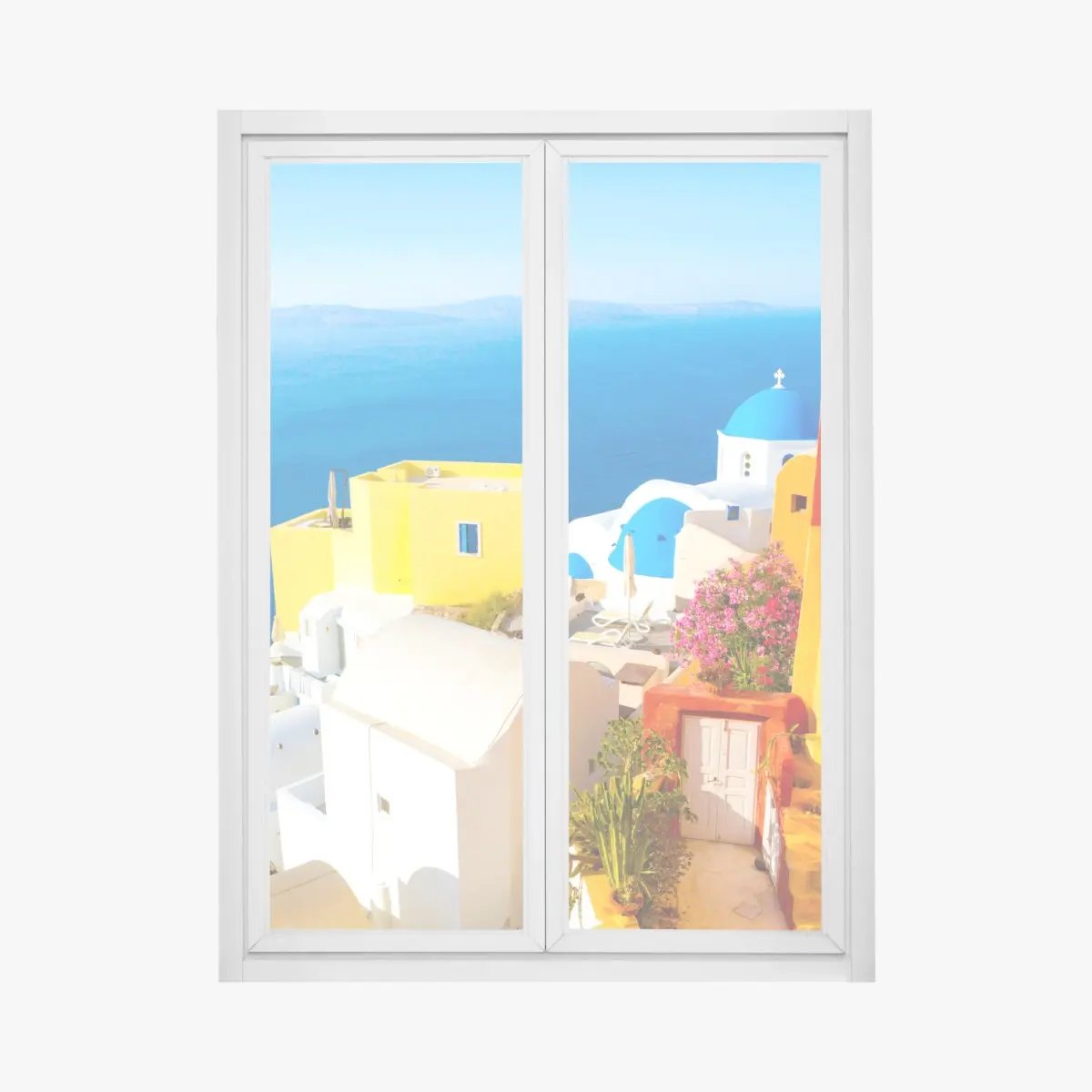 Window decal sunlit Santorini seaside village ⁕ Wallissimo® Window decal sunlit Santorini seaside village ⁕ Wallissimo®
