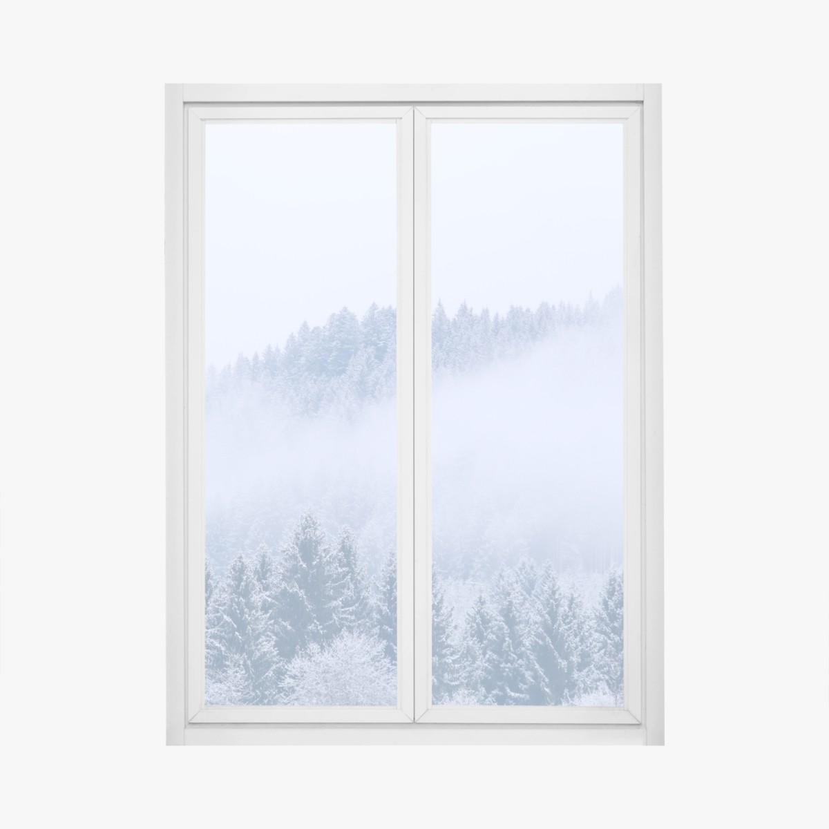 Window decal winter mist over coniferous forest • Wallissimo® Window decal winter mist over coniferous forest • Wallissimo®