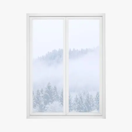 Window decal winter mist over coniferous forest • Wallissimo®