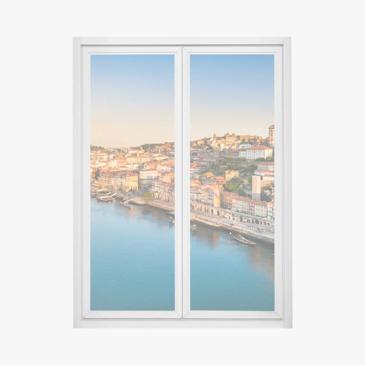 Window decal sunlit Porto riverside skyline at golden hour • Wallissimo® Window decal sunlit Porto riverside skyline at golden hour • Wallissimo®