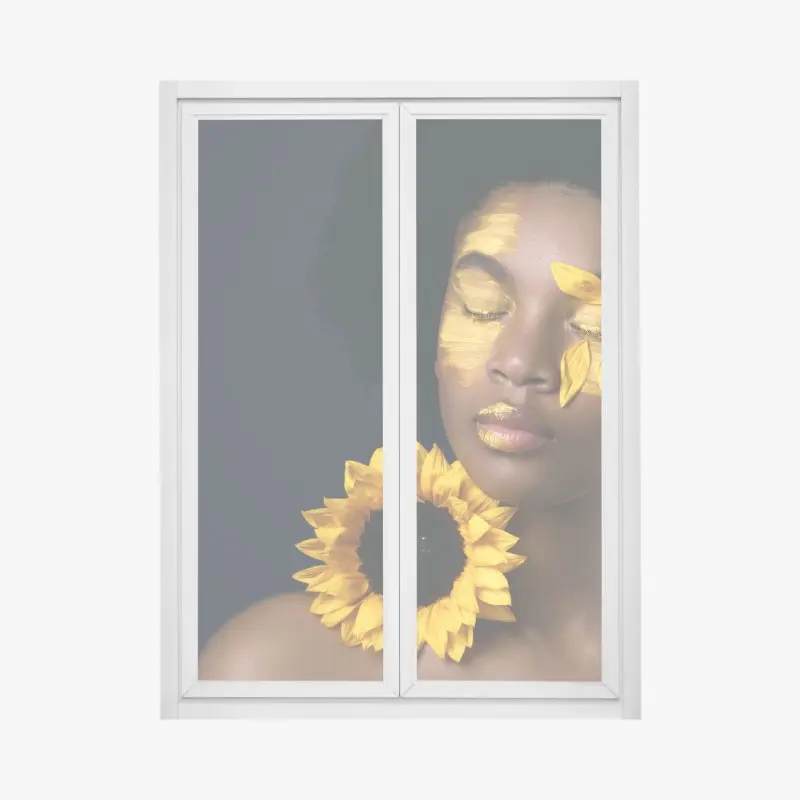 Window decal sunflower muse: floral face portrait