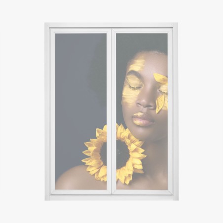 Window decal sunflower muse: floral face portrait • Wallissimo®