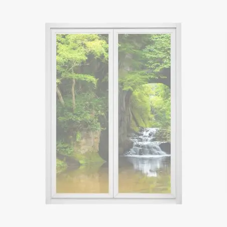 Window decal hidden waterfall through a rock arch • Wallissimo®