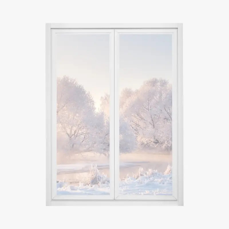 Window decal frosted trees at sunrise