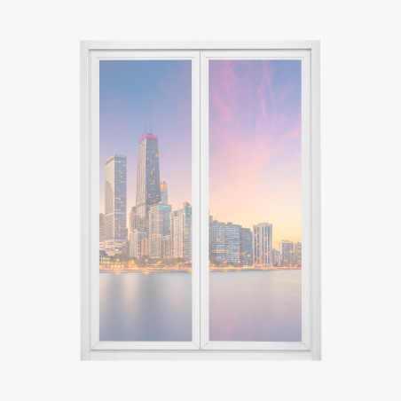Window decal Chicago skyline at dusk • Wallissimo®