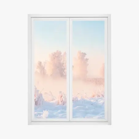Window decal winter sunrise over frosty meadow • Wallissimo®