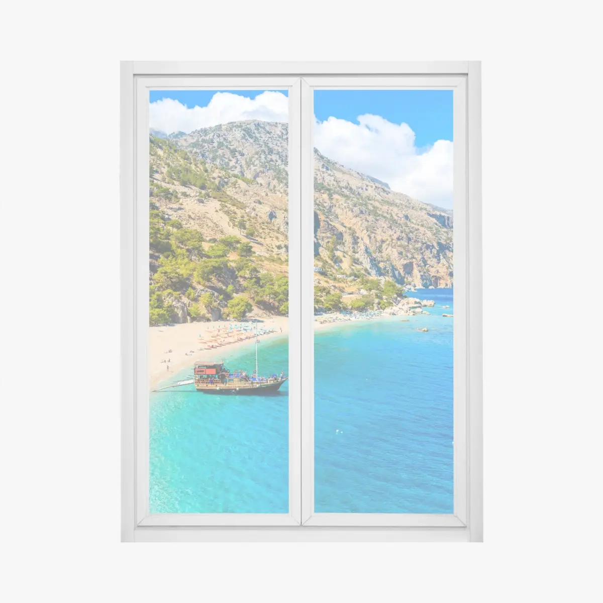 Window decal sailing boat at Apella beach, Karpathos • Wallissimo® Window decal sailing boat at Apella beach, Karpathos • Wallissimo®