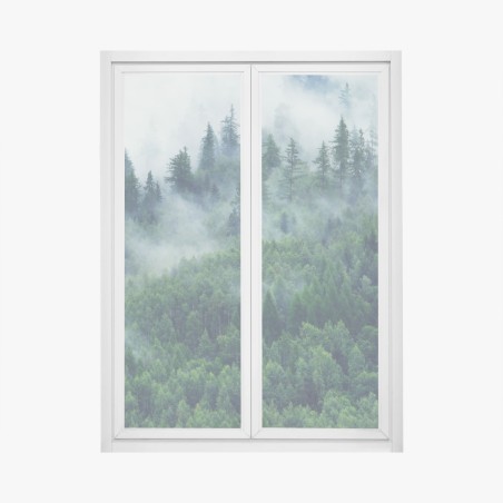 Window decal misty green forest landscape • Wallissimo®