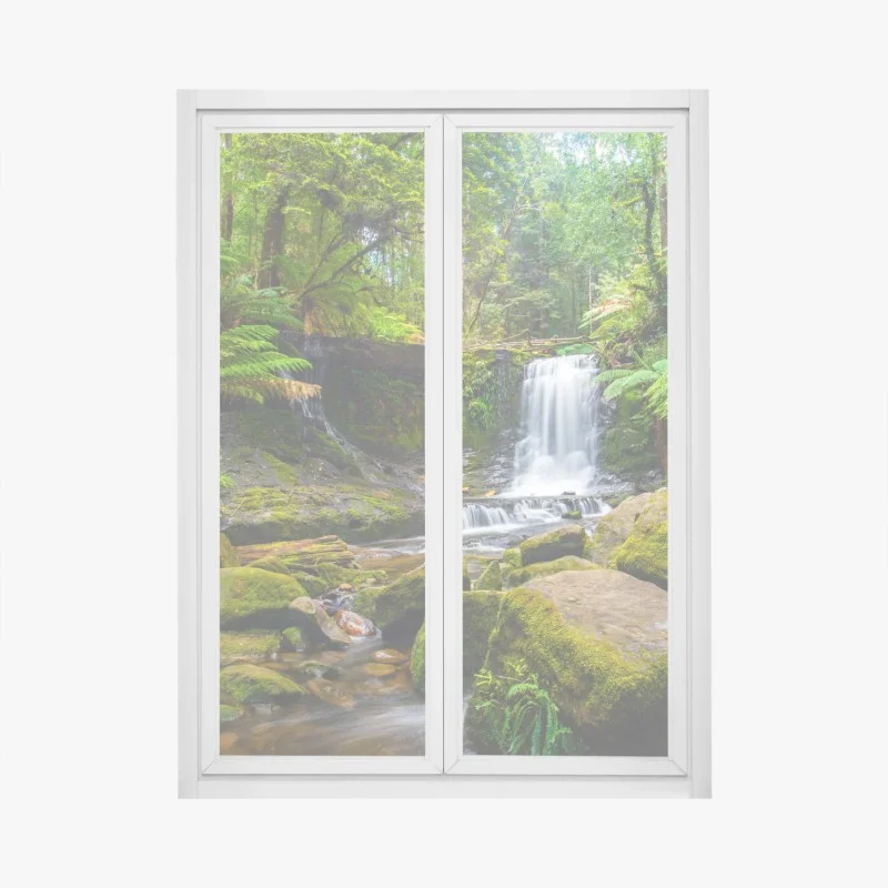 Window decal lush forest waterfall retreat ⁕ Wallissimo® Window decal lush forest waterfall retreat ⁕ Wallissimo®