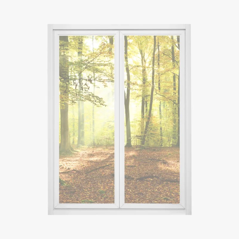Window decal golden autumn forest morning