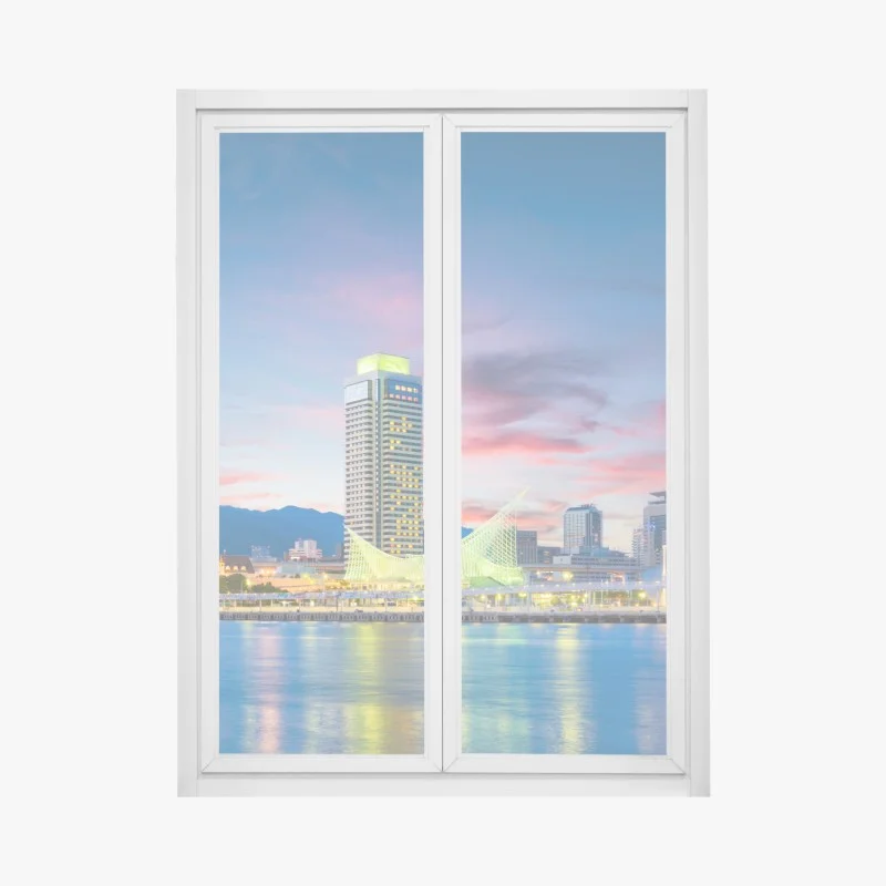 Window decal Kobe skyline at dusk