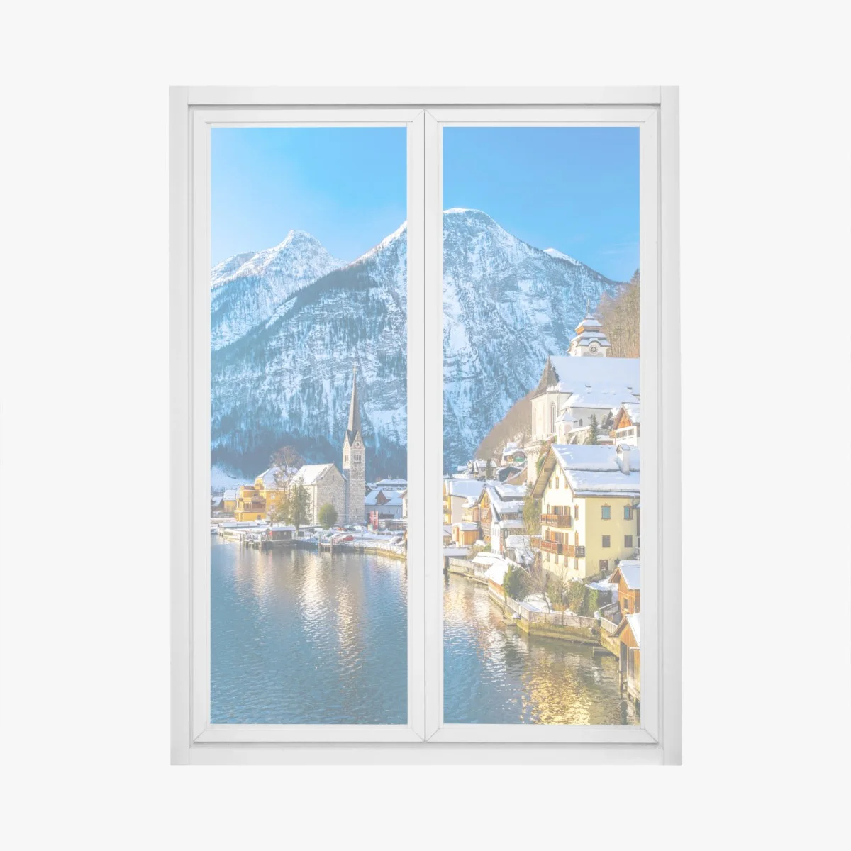 Window decal peaceful winter in Hallstatt — alpine lakeside village ⁕ Wallissimo® Window decal peaceful winter in Hallstatt — alpine lakeside village ⁕ Wallissimo®