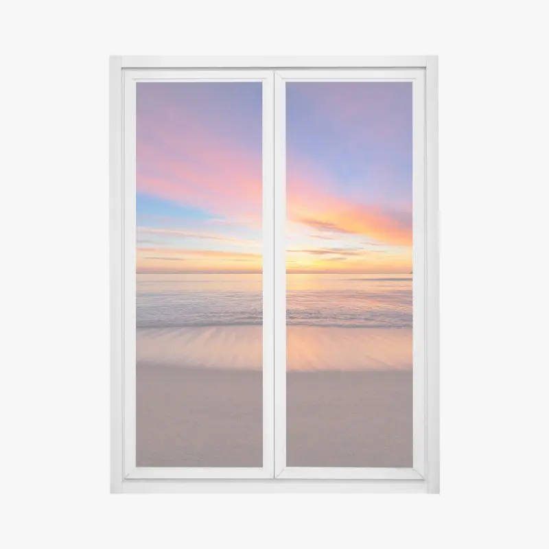 Window decal vibrant sunrise over a peaceful beach