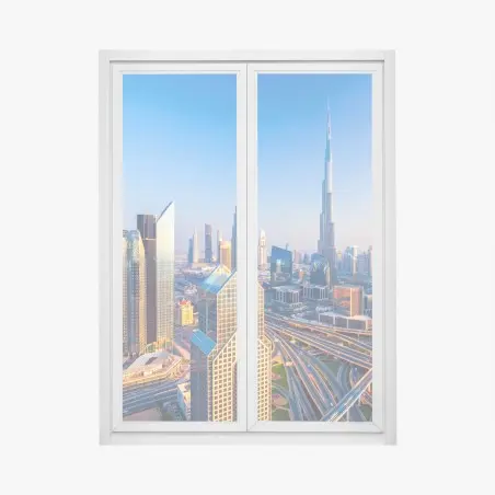 Window decal Dubai skyline with Burj Khalifa at sunset • Wallissimo®