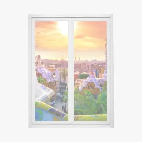 Window decal sunset over Park Güell, Barcelona • Wallissimo®