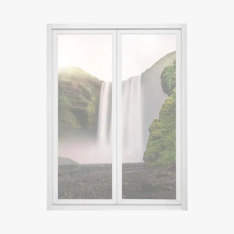 Window decal majestic Skogafoss waterfall landscape