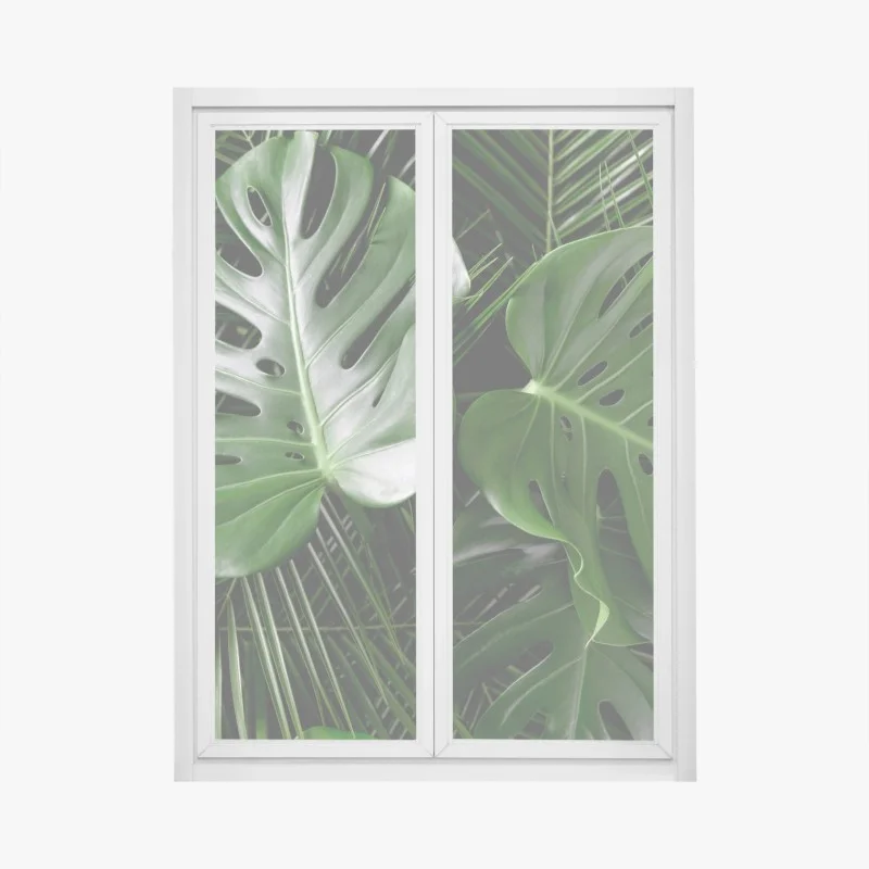 Window decal lush monstera leaves composition