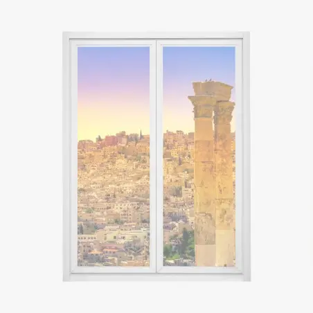 Window decal golden Amman skyline with ancient columns • Wallissimo®