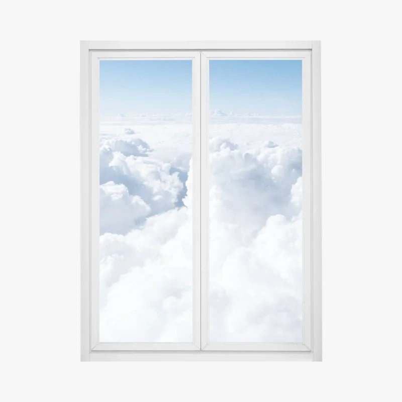 Window decal view from above: soft clouds and blue sky