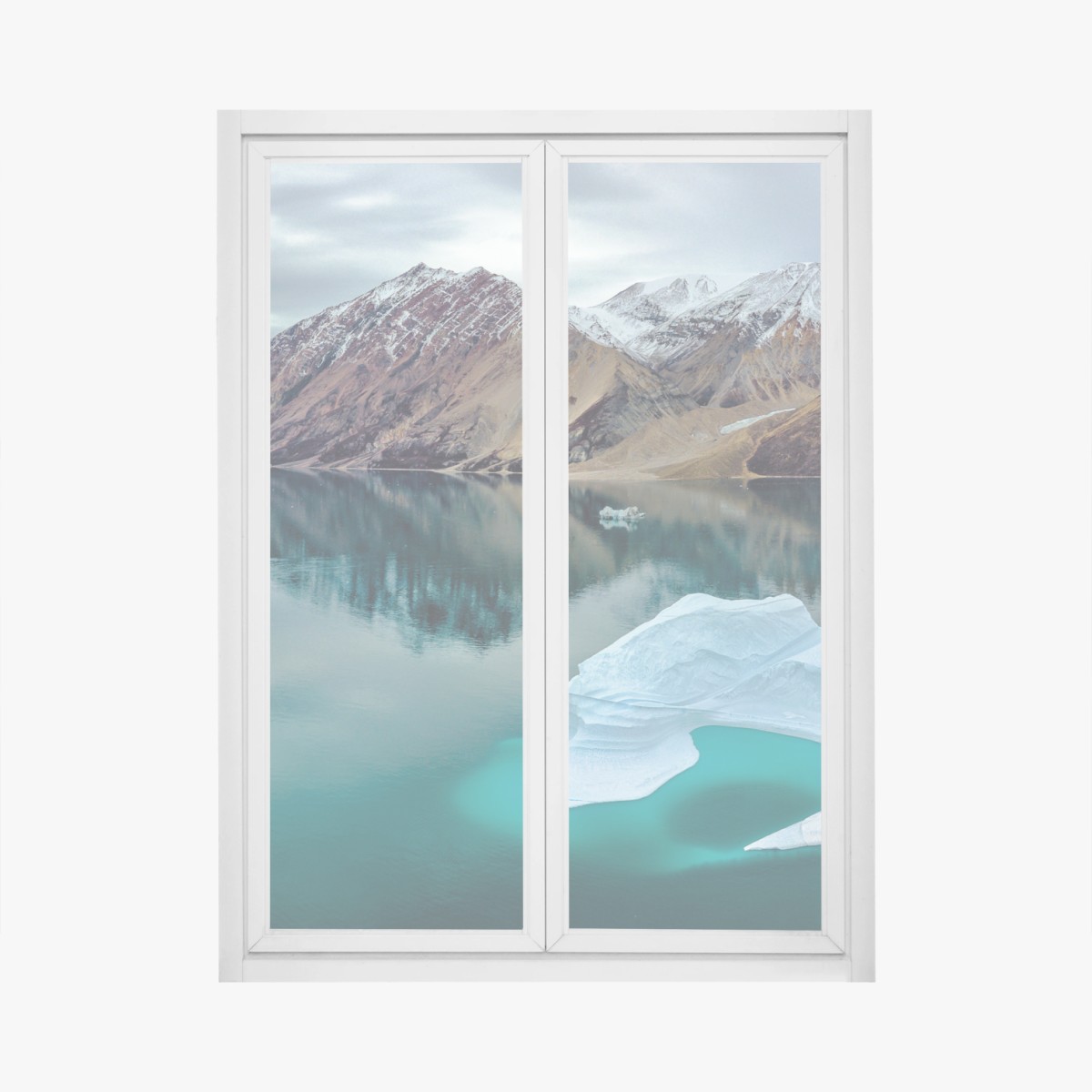 Window decal iceberg and mountain reflections in turquoise waters • Wallissimo® Window decal iceberg and mountain reflections in turquoise waters • Wallissimo®