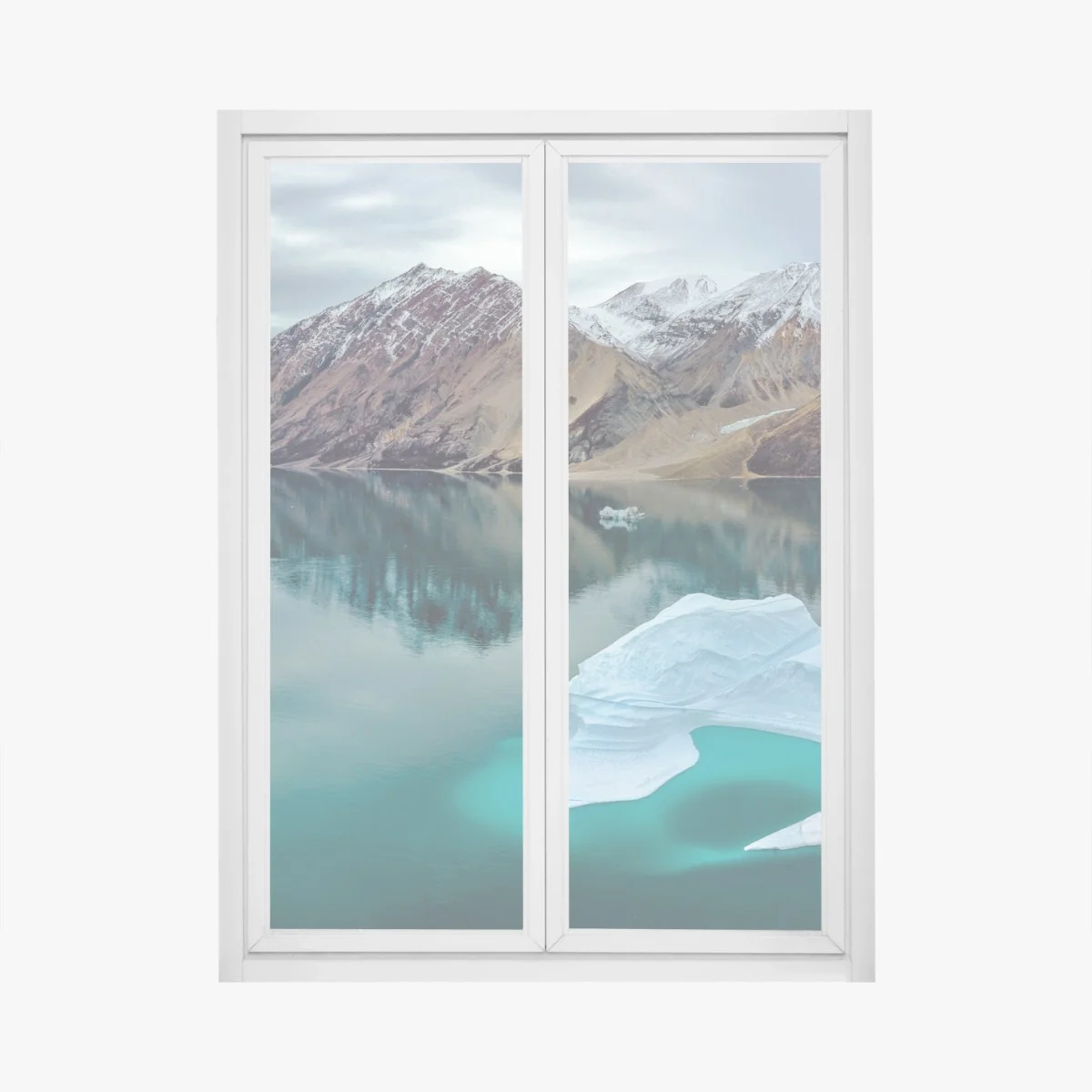 Window decal iceberg and mountain reflections in turquoise waters • Wallissimo® Window decal iceberg and mountain reflections in turquoise waters • Wallissimo®