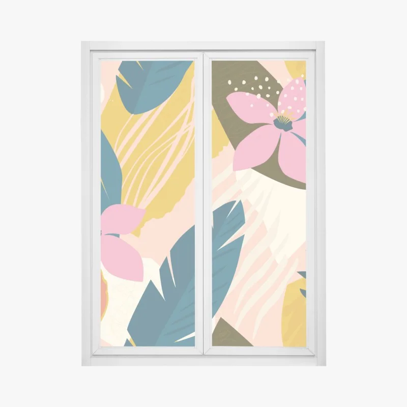 Window decal tropical abstract floral artwork