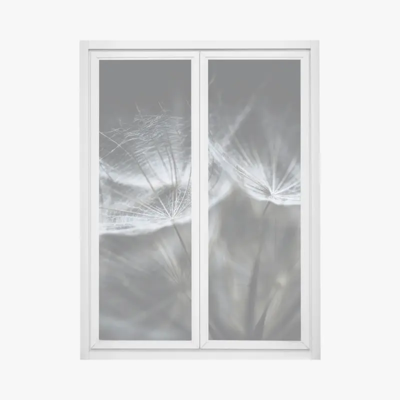 Window decal delicate dandelion seed head in monochrome