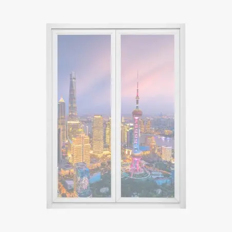 Window decal Shanghai skyline at dusk • Wallissimo®