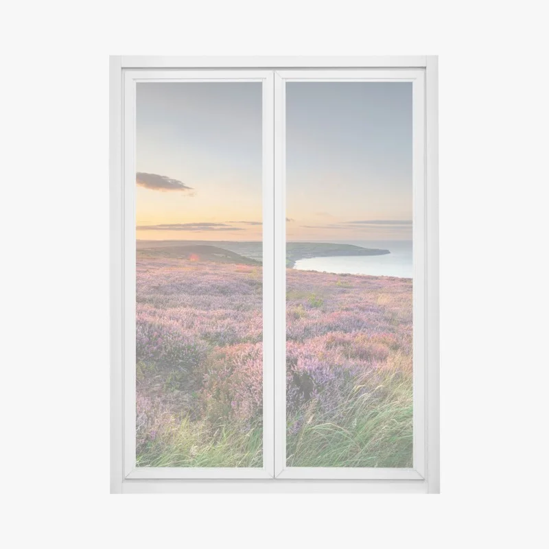 Window decal sunset over heather on the North York Moors