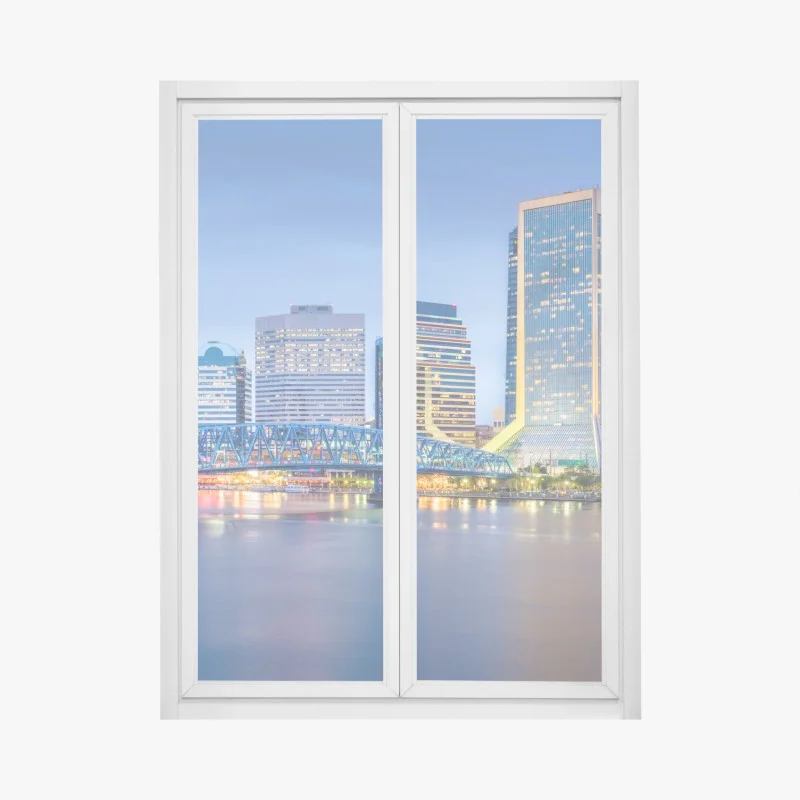 Window decal Jacksonville skyline at dusk