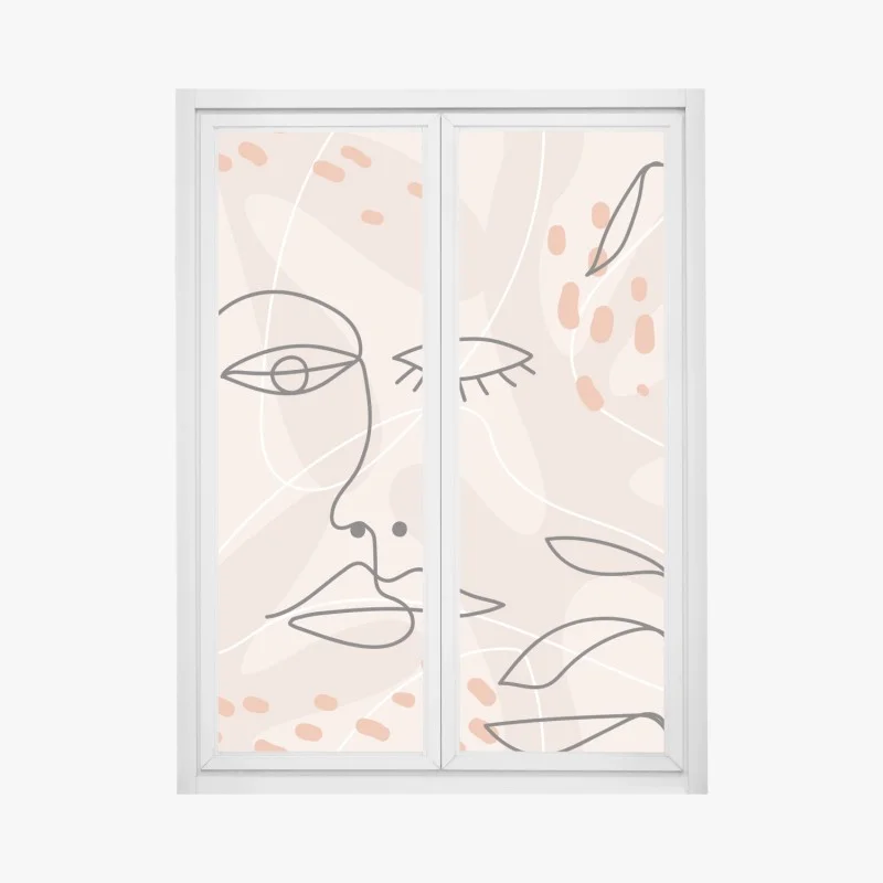 Window decal soft pastel line art faces