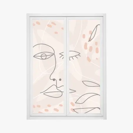 Window decal soft pastel line art faces • Wallissimo®
