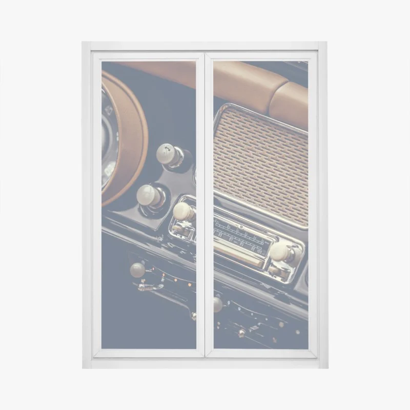Window decal vintage car dashboard close-up