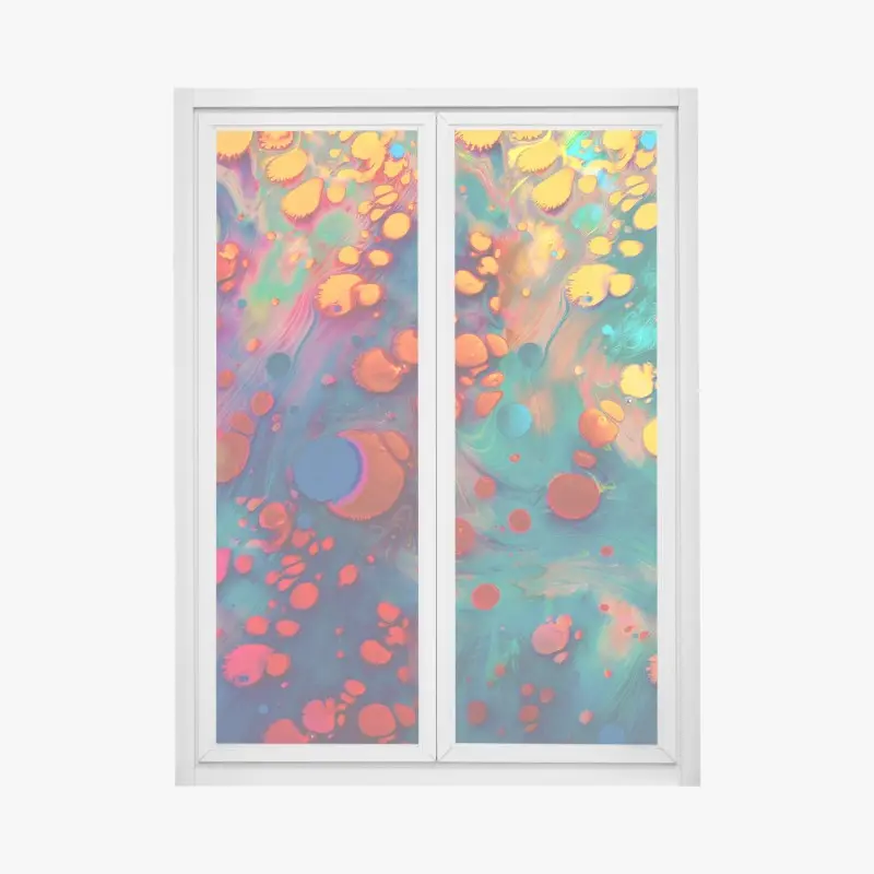 Window decal vibrant turquoise and orange marble art