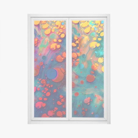 Window decal vibrant turquoise and orange marble art • Wallissimo®