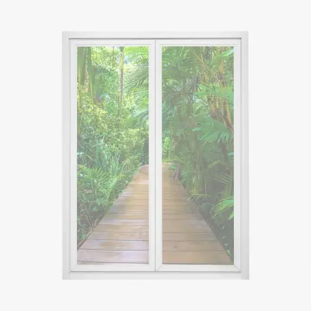 Window decal mangrove boardwalk through lush green jungle • Wallissimo®
