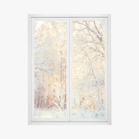 Window decal winter sunlight in snowy forest • Wallissimo®