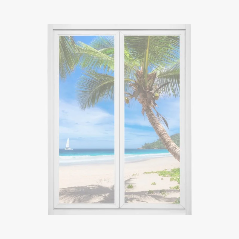 Window decal tropical palm beach seascape
